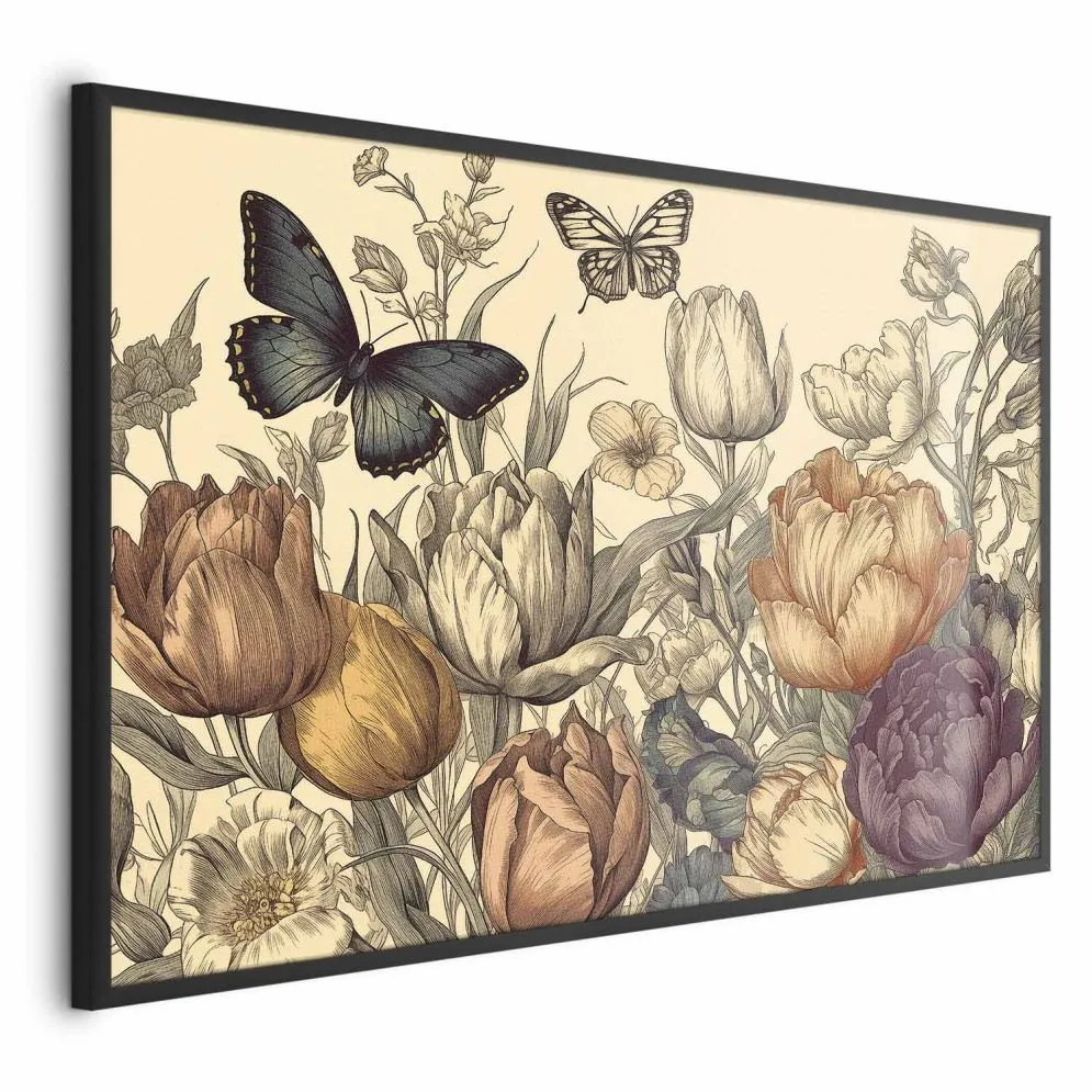 Plakat Kolorowe tulipany 42x29,7 cm z ramą czarną bez marginesu | MIRAT.