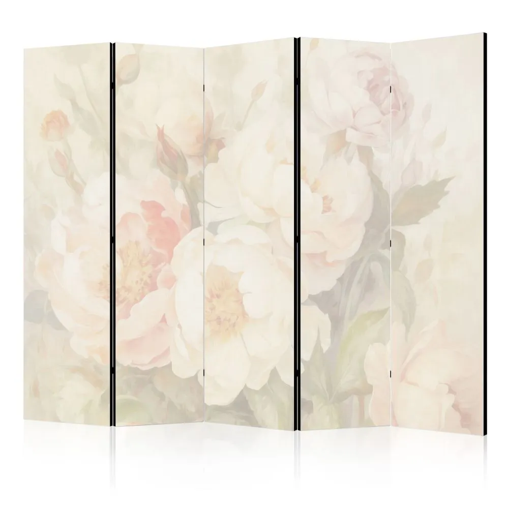 Parawan jednostronny Kwiaty 225x172 cm 5-częściowy beżowy | MIRAT.