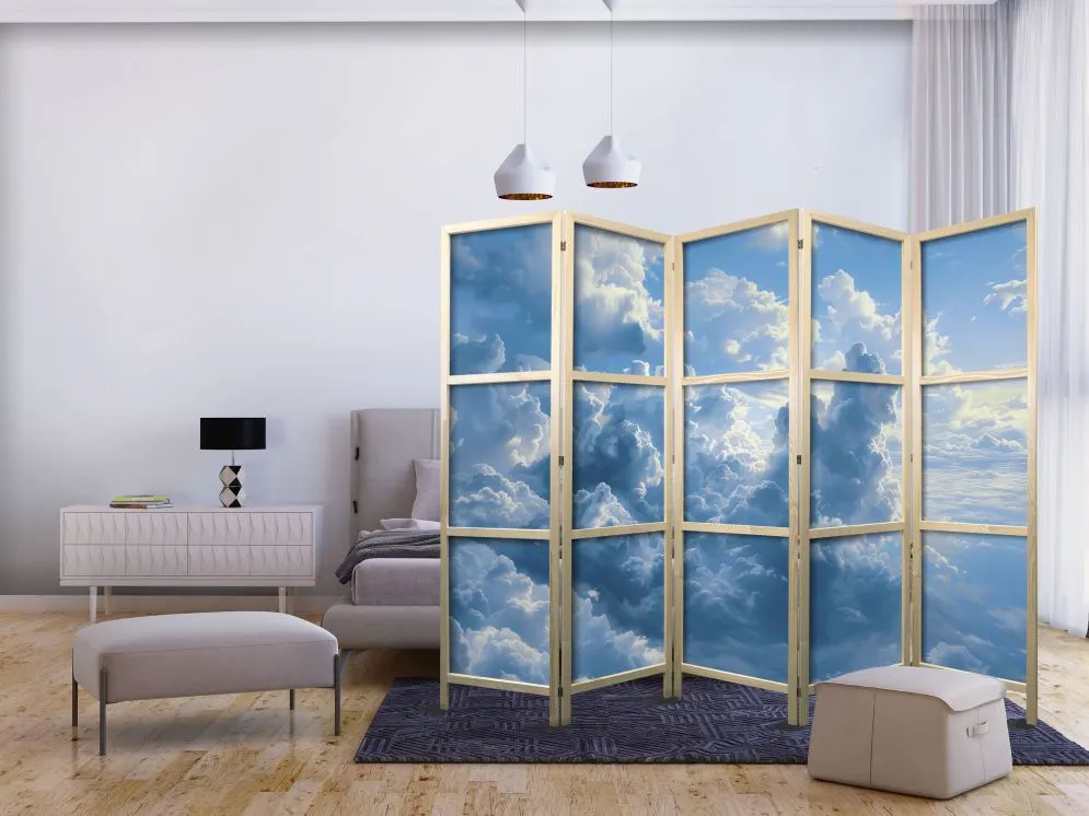 Parawan japoński Tła i desenie 225x172 cm 5-częściowy niebieski | MIRAT.