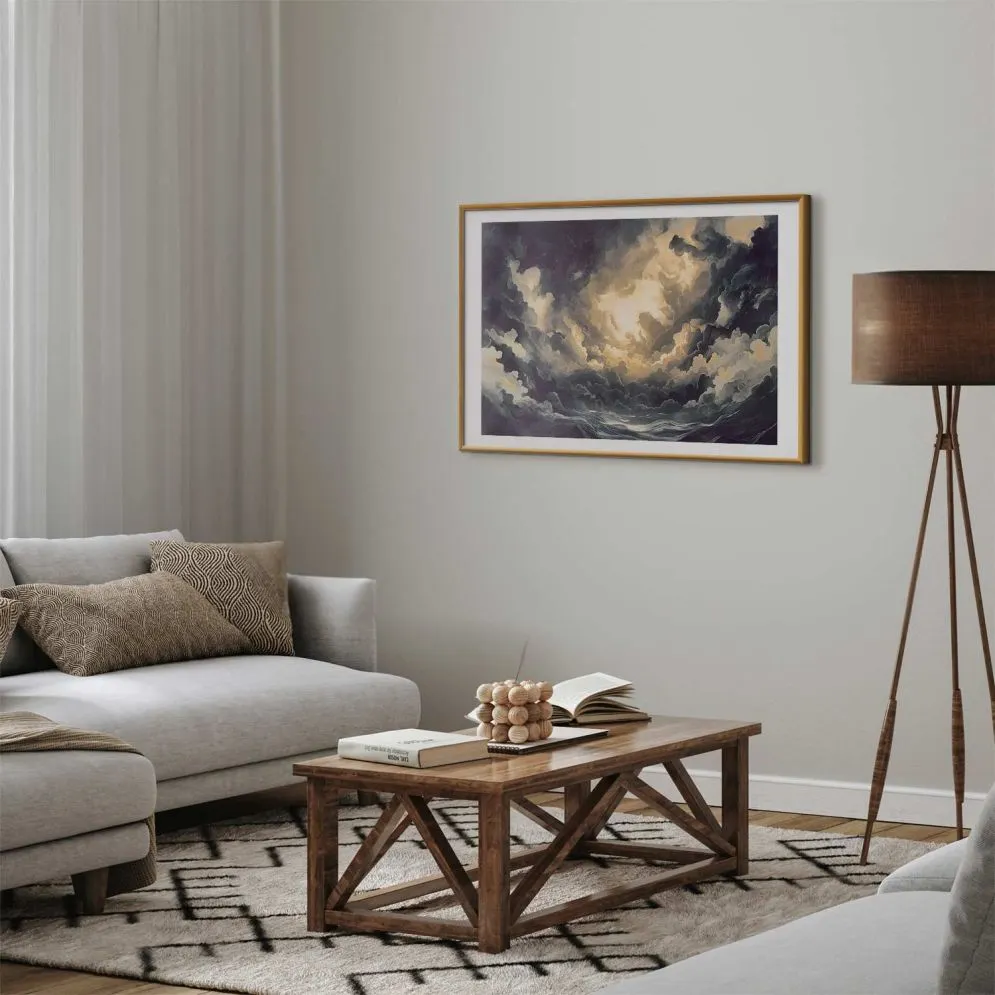 Plakat Gra światła 30x21 cm z ramą złotą z marginesem | MIRAT.