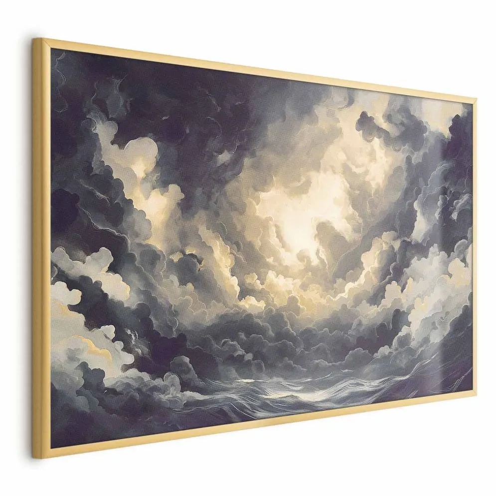 Plakat Gra światła 90x60 cm z ramą złotą bez marginesu | MIRAT.