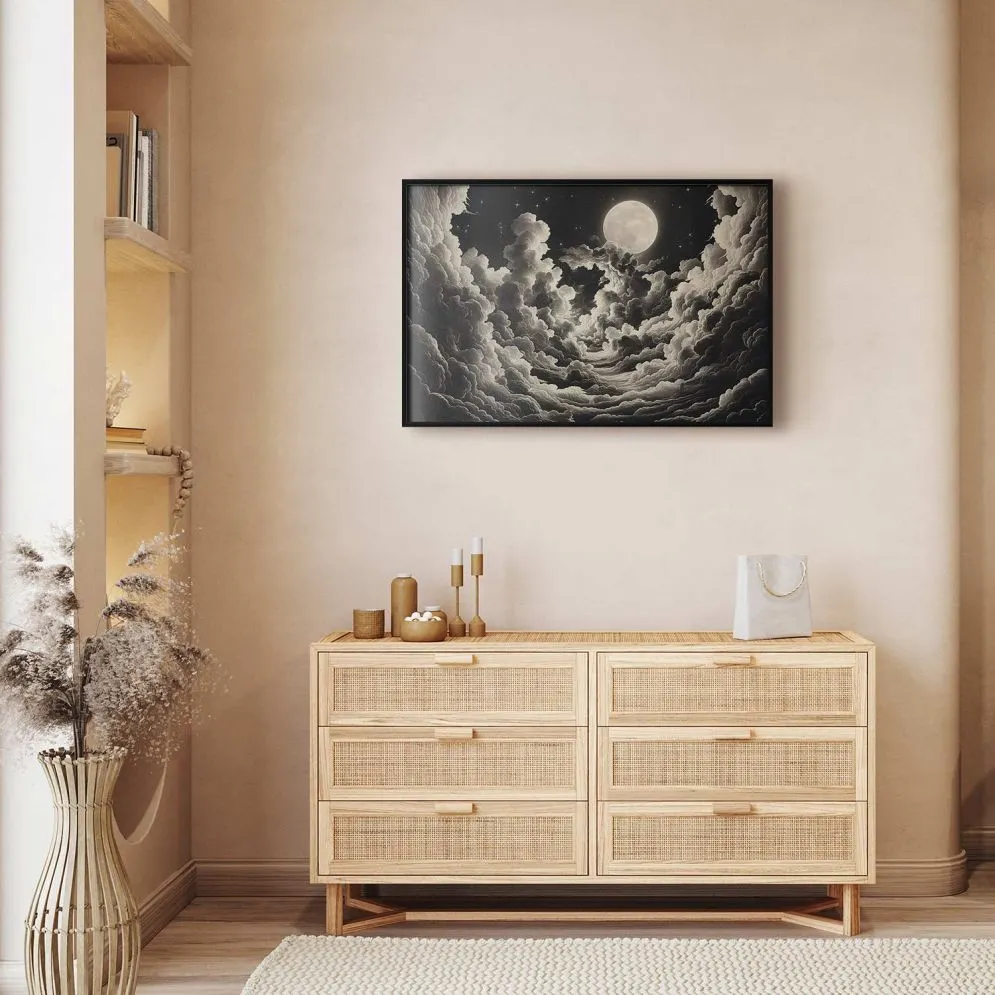Plakat Księżyc wśród chmur 42x29,7 cm z ramą czarną bez marginesu | MIRAT.