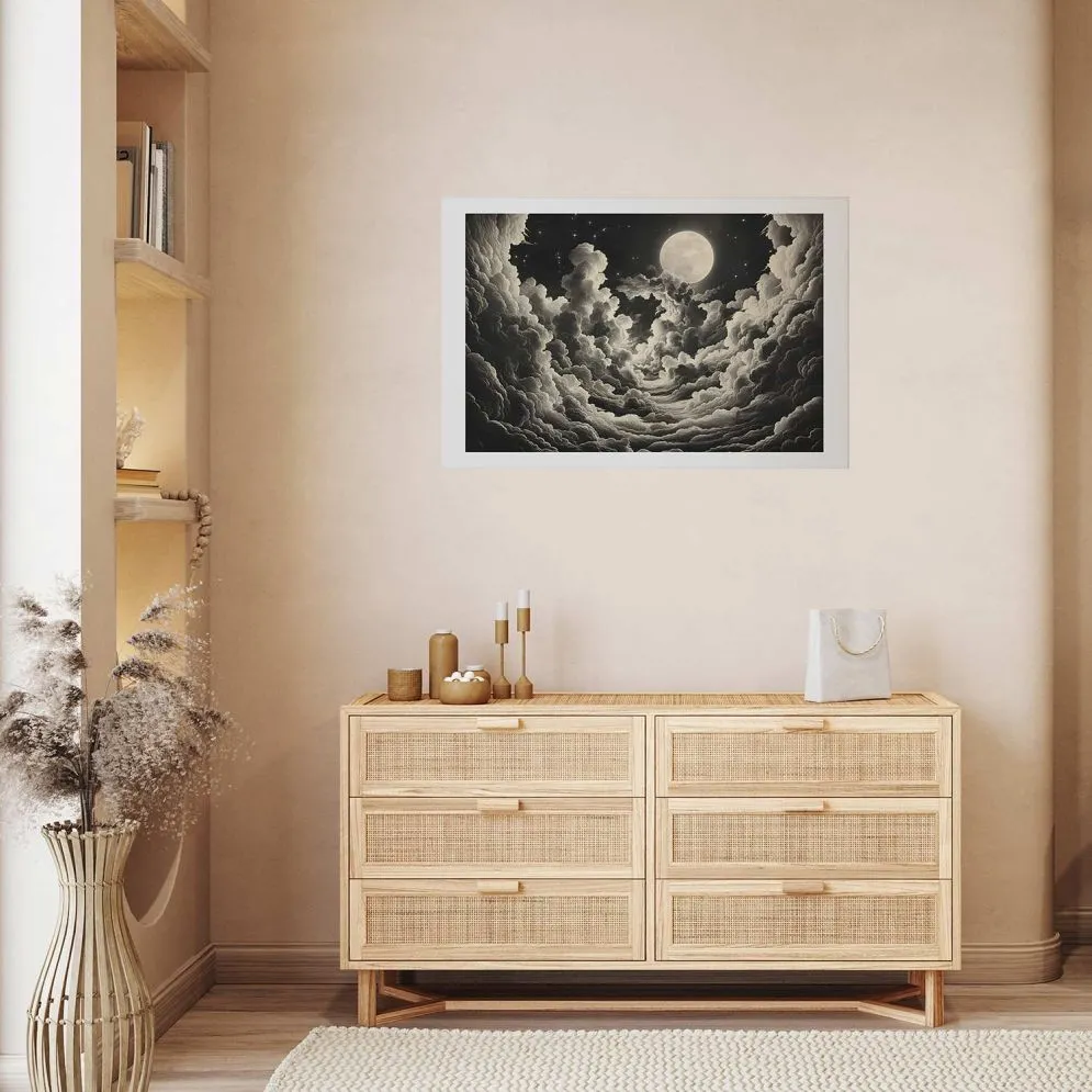 Plakat Księżyc wśród chmur 42x29,7 cm bez ramy z marginesem | MIRAT.