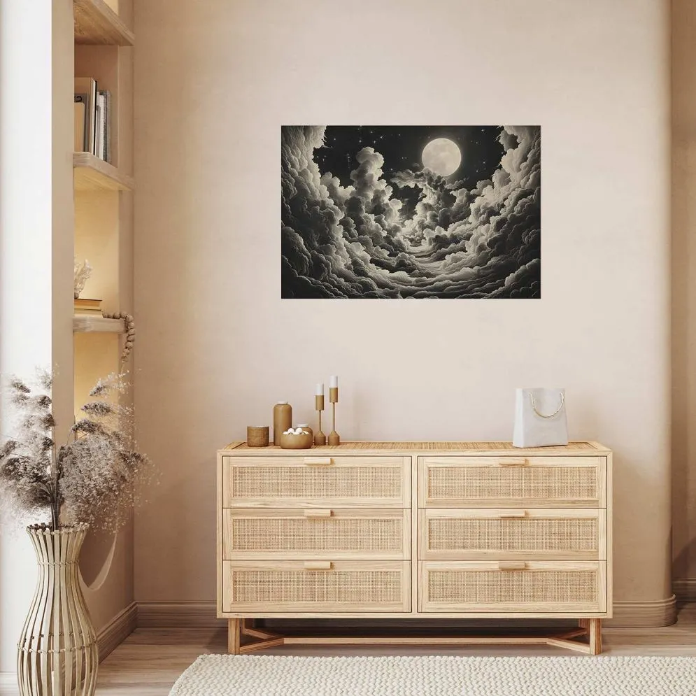 Plakat Księżyc wśród chmur 90x60 cm bez ramy bez marginesu | MIRAT.
