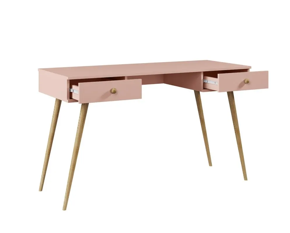 Biurko LEBEL różowe na drewnianych nogach I sklep meblowy MIRAT. styl SKANDYNAWSKI kolekcja LEBEL