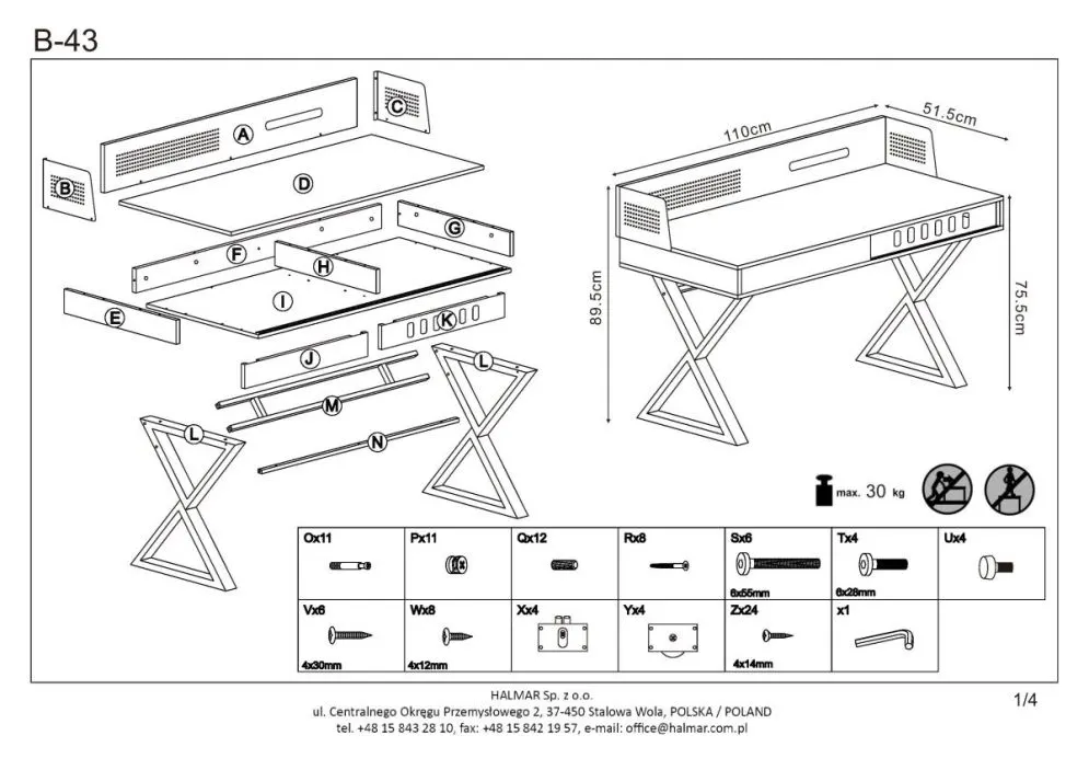 Biurko B43 dąb złoty/czarne z przesuwnymi frontami | MIRAT. styl LOFT