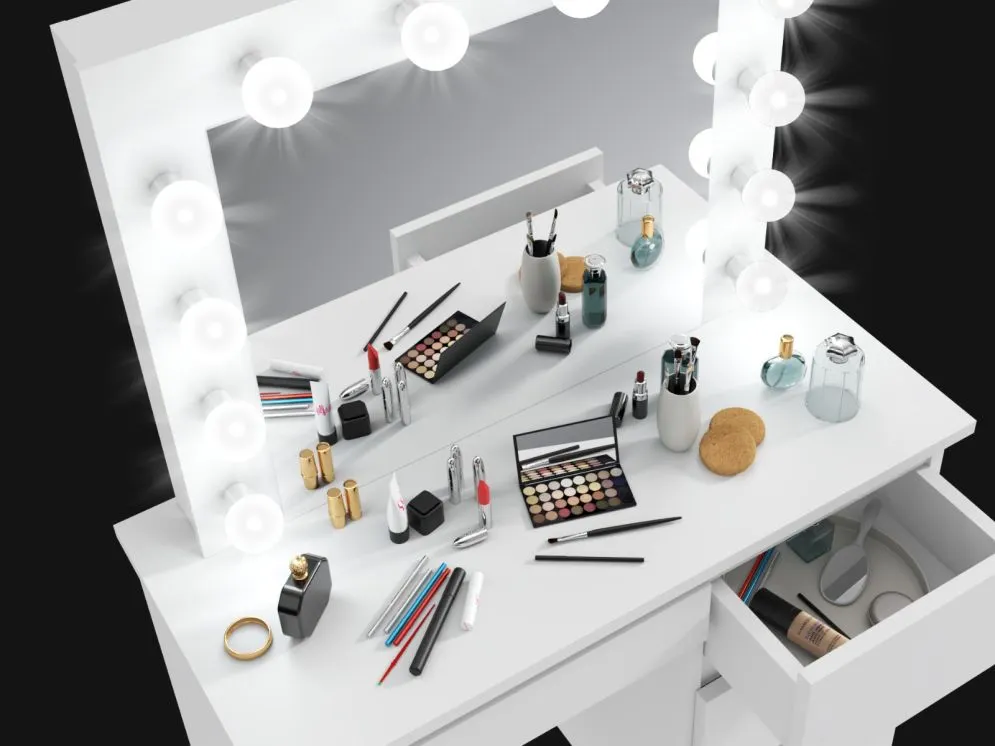 Toaletka ALEKSANDRA 4 biały mat kosmetyczna z oświetleniem LED | MIRAT. w stylu SKANDYNAWSKI kolekcja