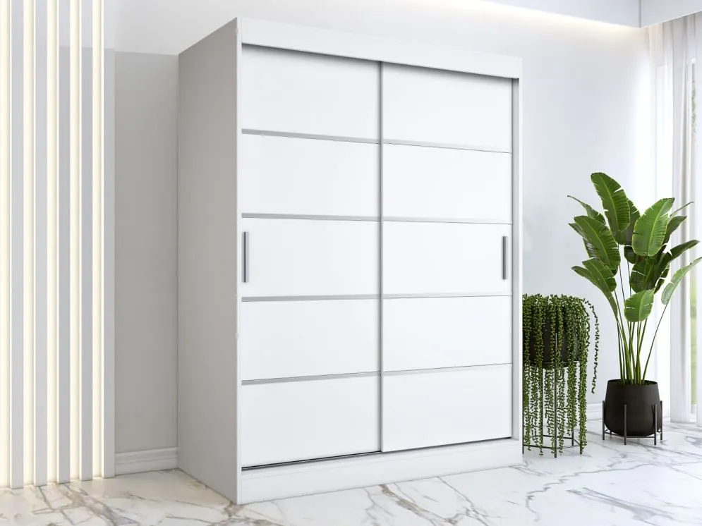 Szafa przesuwna MODUO COMFORT 150 biała mat z ozdobnymi listwami do sypialni | MIRAT. w stylu  kolekcja MODUO COMFORT