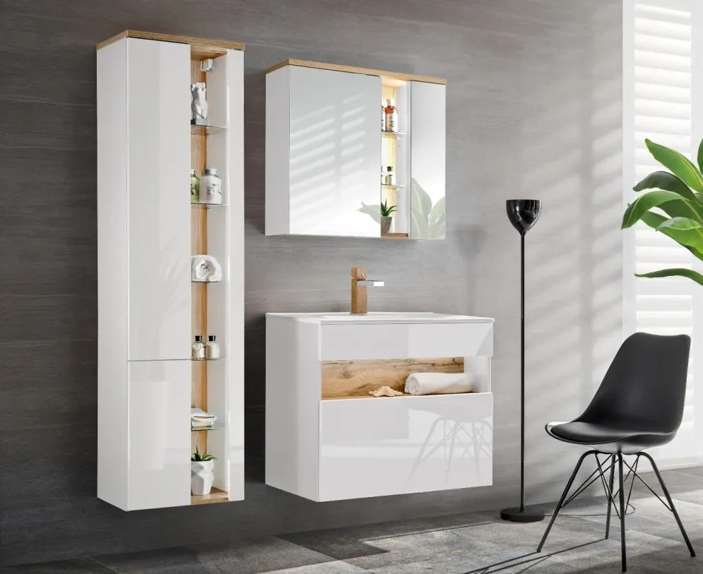 Szafka łazienkowa BAHAMA 80 cm biała z lustrem wisząca | MIRAT. w stylu kolekcja BAHAMA