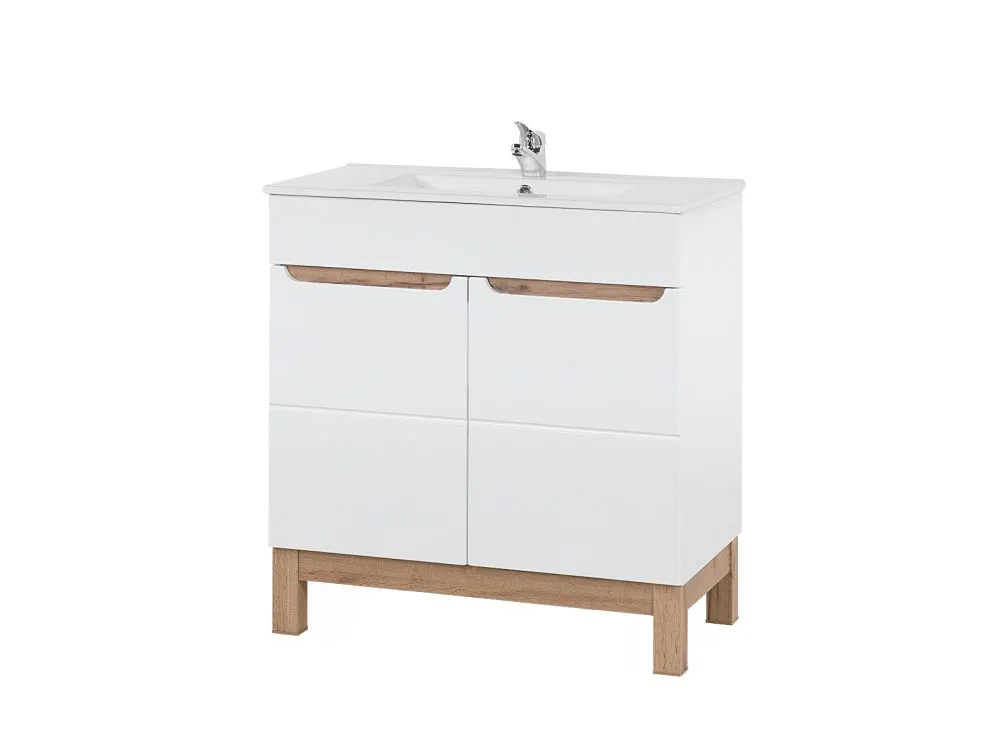 Szafka pod umywalkę BALI 80 cm biały połysk stojąca | MIRAT. w stylu kolekcja BALI