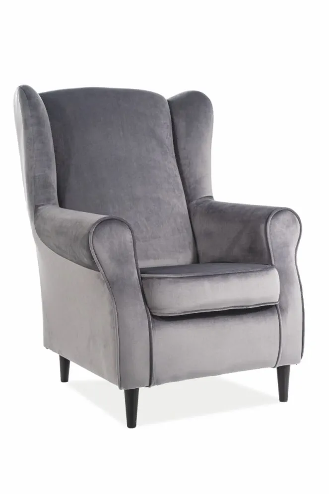 Tapicerowany szary fotel aksamitny welurowy klasyczny Baron Velvet
