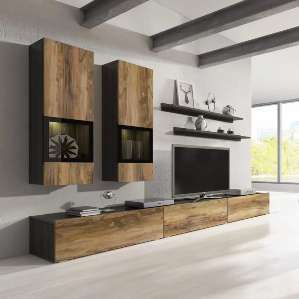 Loftowa meblościanka BAROS 270cm orzech/czarna I sklep meblowy MIRAT. styl LOFT kolekcja BAROS