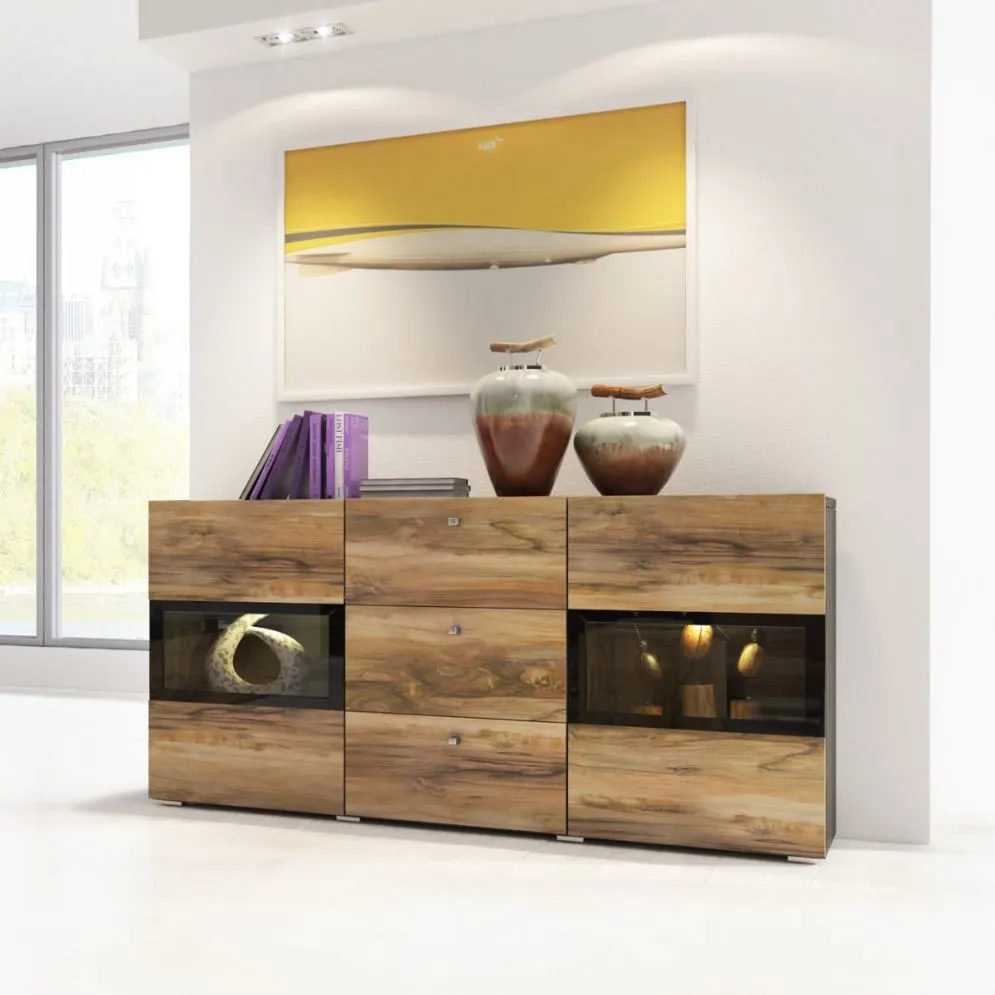 Komoda BAROS 2D3S 132cm orzech/czarna szeroka I sklep meblowy MIRAT. styl LOFT kolekcja BAROS