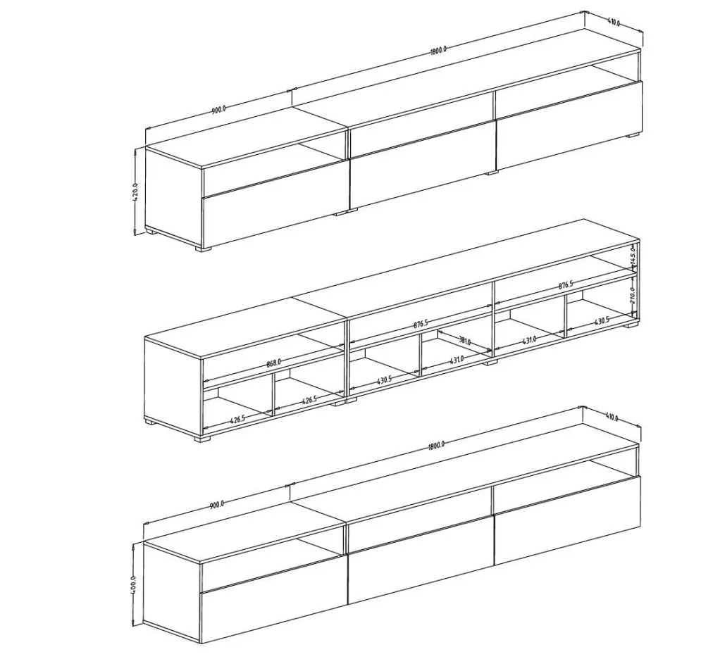 Szafka RTV BAROS 270 biała połysk stojąca/wisząca HELVETIA | MIRAT. styl GLAMOUR kolekcja BAROS