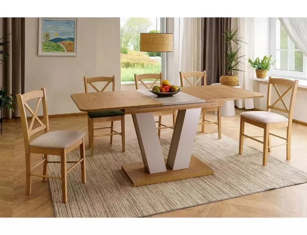 Stół z podstawą w kształcie V Platon 136-176 cm dąb | MIRAT