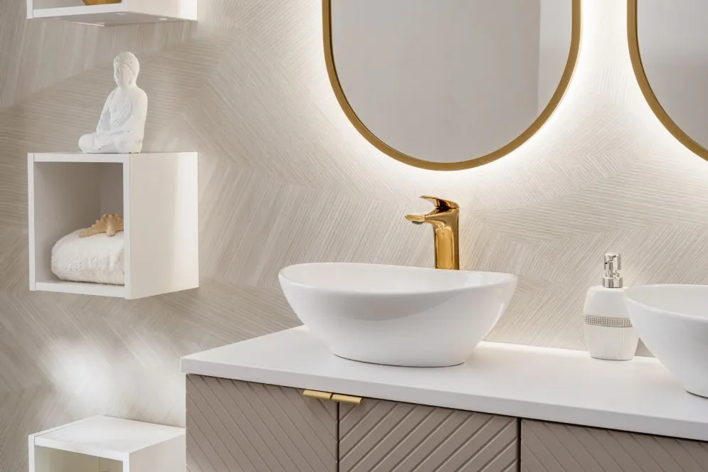 Wisząca szafka pod umywalkę VIVA CASHMERE 2D 60cm kaszmirowy mat I sklep meblowy MIRAT. styl GLAMOUR, RYFLOWANY