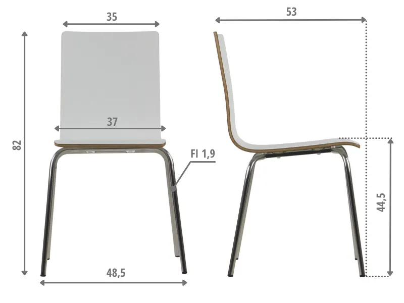 Krzesło ze sklejki laminowanej WERDI B białe/stal nierdzewna kuchenne I sklep meblowy MIRAT.