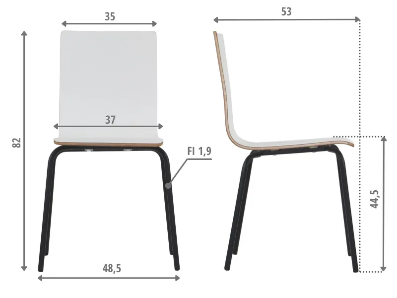 Krzesło ze sklejki laminowanej WERDI B białe/czarne do kawiarni I sklep meblowy MIRAT.