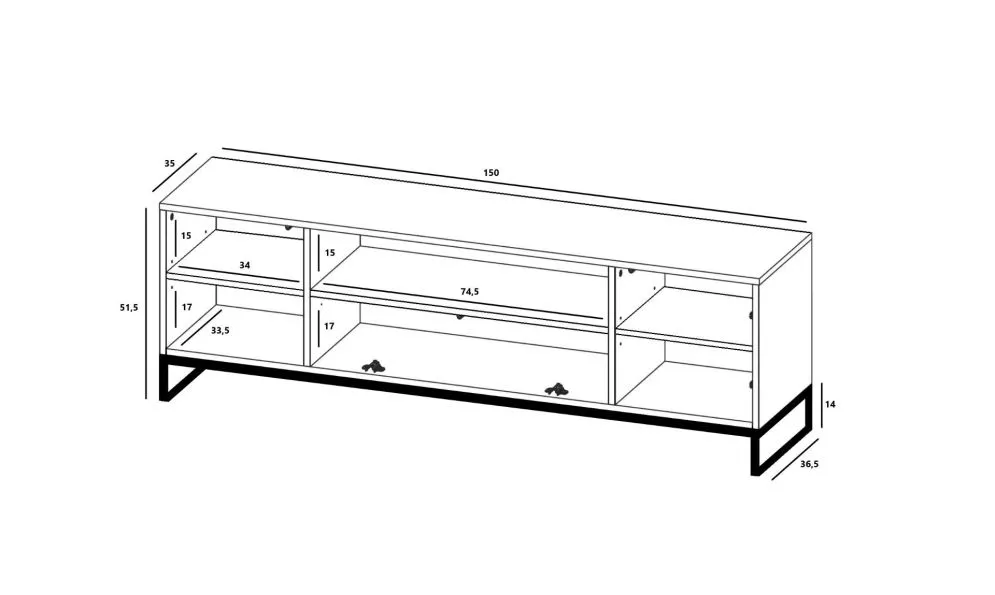 Szafka RTV TAL 2D1K 150cm granatowa mat stojąca I sklep meblowy MIRAT. styl GLAMOUR, LOFT, RYFLOWANY kolekcja TAL