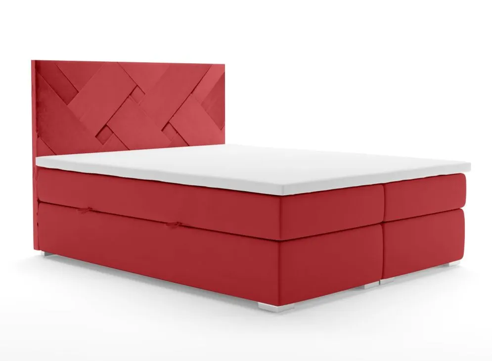 Łóżko kontynentalne FEZ 160 bordowe velvet z pojemnikiem i materacem | MIRAT. w stylu GLAMOUR kolekcja