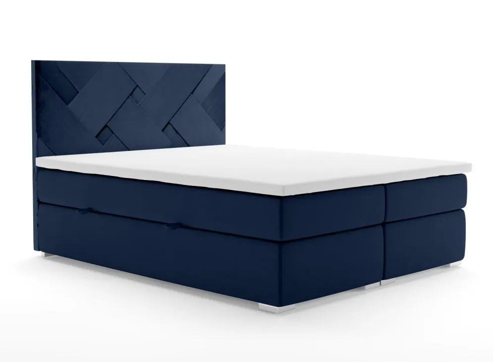 Łóżko kontynentalne FEZ 180 granatowe velvet z dekoracyjnym zagłowiem | MIRAT. w stylu GLAMOUR kolekcja