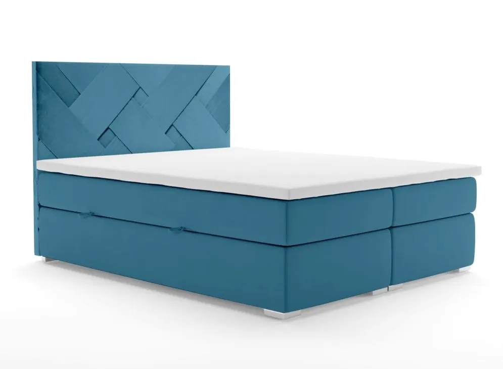 Łóżko kontynentalne FEZ 180 ciemno niebieskie velvet z pojemnikiem i materacem | MIRAT. w stylu GLAMOUR kolekcja