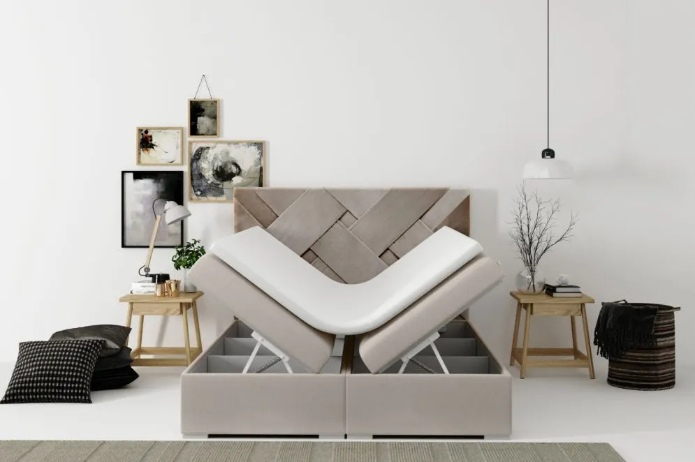 Łóżko kontynentalne FEZ 140 jasno szare velvet do sypialni w stylu loft | MIRAT. w stylu GLAMOUR kolekcja