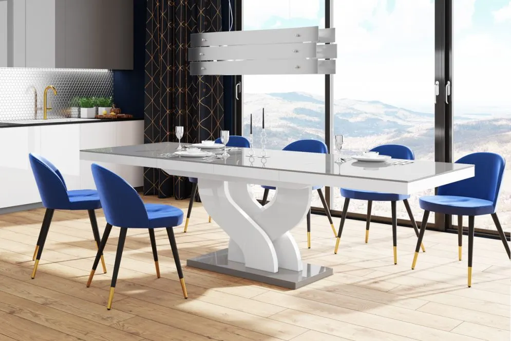 Stół rozkładany BELLA 160(256)x89 szary połysk/biały połysk na jednej nodze I sklep meblowy MIRAT.