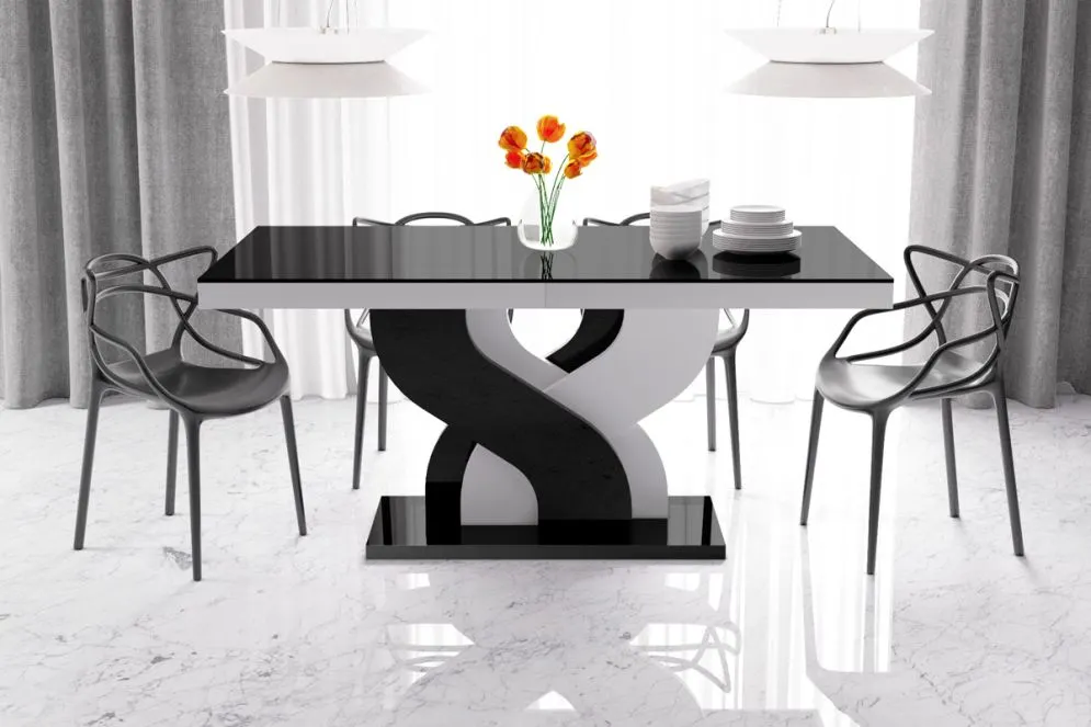 Stół BELLA czarny połysk/biały połysk rozkładany z prowadnicami synchronicznymi | MIRAT. w stylu kolekcja