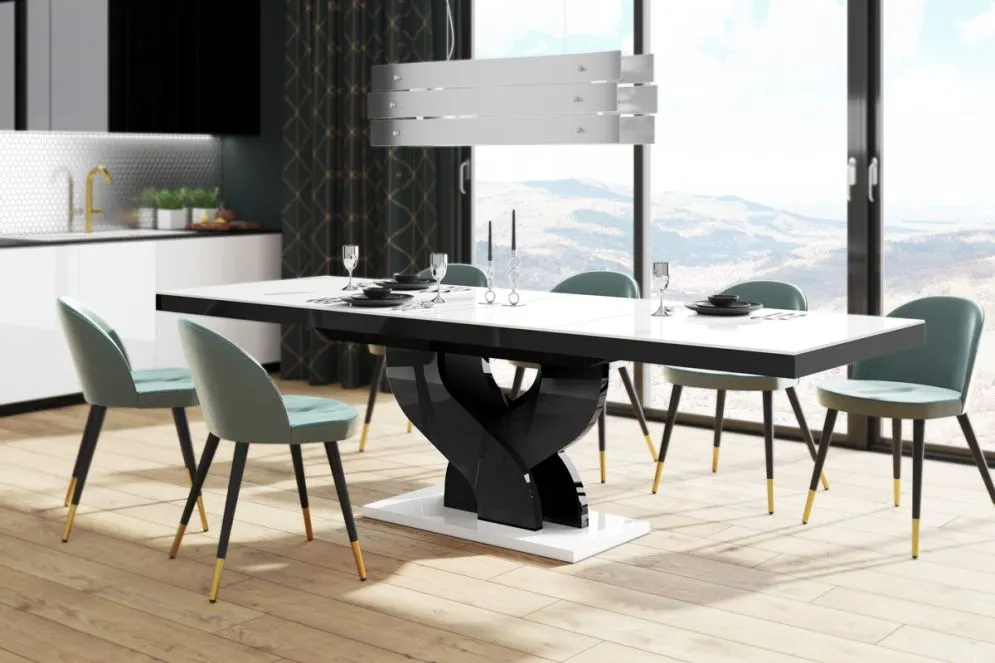 Stół rozkładany BELLA 160(256)x89 biały połysk/czarny połysk dwukolorowy I sklep meblowy MIRAT.