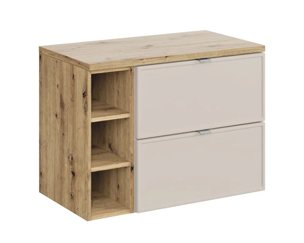 Szafka pod umywalkę nablatową BELLA CASHMERE 60cm kaszmir/dąb artisan - zestaw 80 cm z regałem i blatem I sklep meblowy MIRAT.