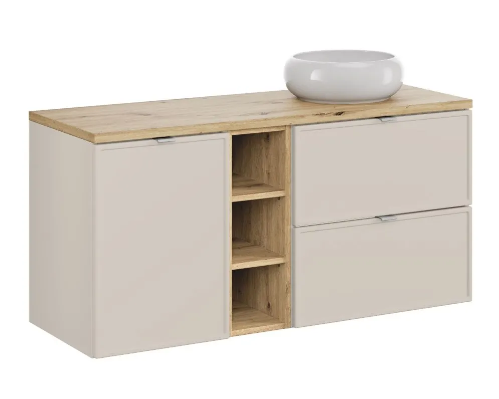 Szafka pod umywalkę nablatową BELLA CASHMERE 60cm kaszmir/dąb artisan - zestaw z blatem 120cm I sklep meblowy MIRAT.  kolekcja BELLA CASHMERE