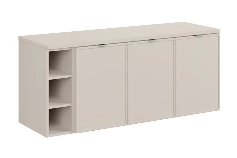 Szafka pod umywalkę nablatową BELLA CASHMERE 120cm kaszmirowa - zestaw 140 cm z regałem i blatem I sklep meblowy MIRAT.