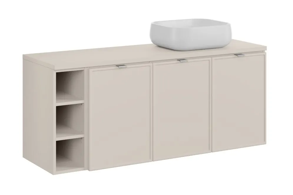 Szafka pod umywalkę nablatową BELLA CASHMERE 120cm kaszmirowa - zestaw 140 cm z regałem i blatem I sklep meblowy MIRAT.