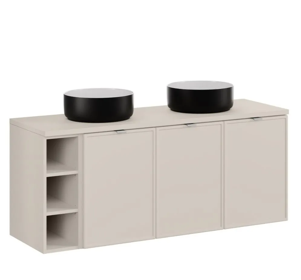 Szafka pod umywalkę nablatową BELLA CASHMERE 120cm kaszmirowa - zestaw 140 cm z regałem i blatem I sklep meblowy MIRAT.