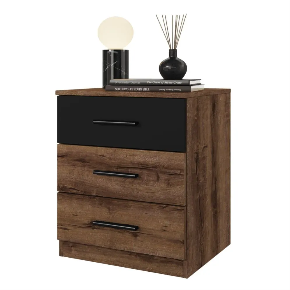 Szafka nocna BETA 3S dąb monastery/czarna w stylu loftowym I sklep meblowy MIRAT. styl LOFT