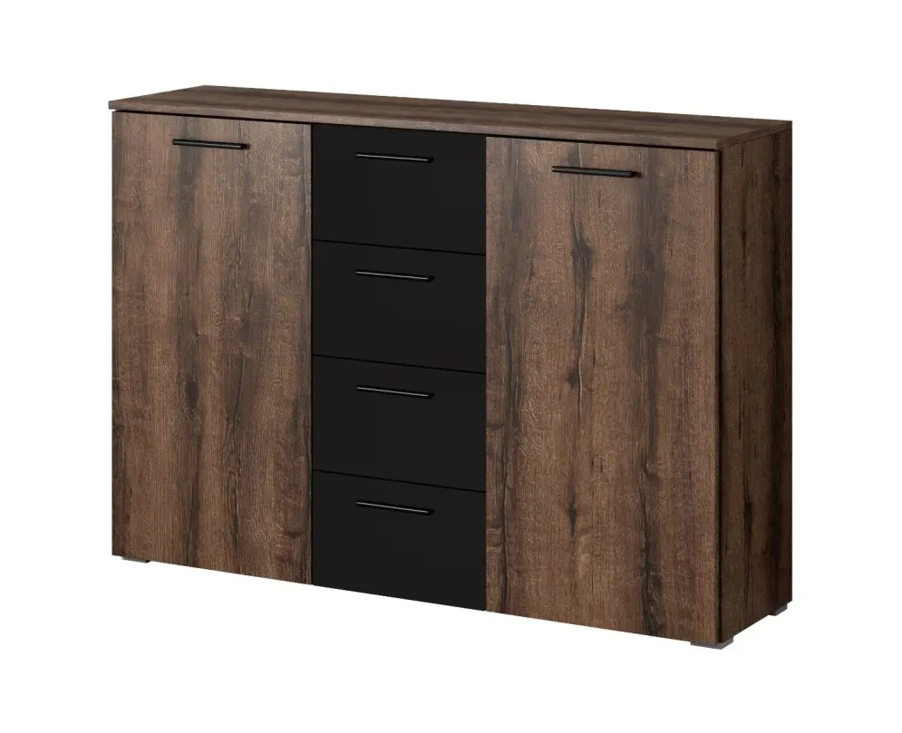 Komoda BETA 2D4S 132cm dąb monastery/czarna z drzwiczkami I sklep meblowy MIRAT. styl LOFT