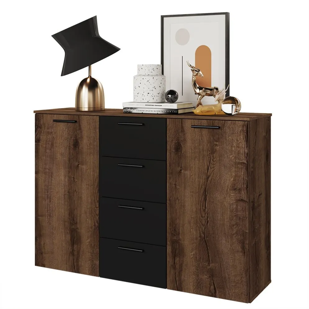 Komoda BETA 2D4S 132cm dąb monastery/czarna z drzwiczkami I sklep meblowy MIRAT. styl LOFT