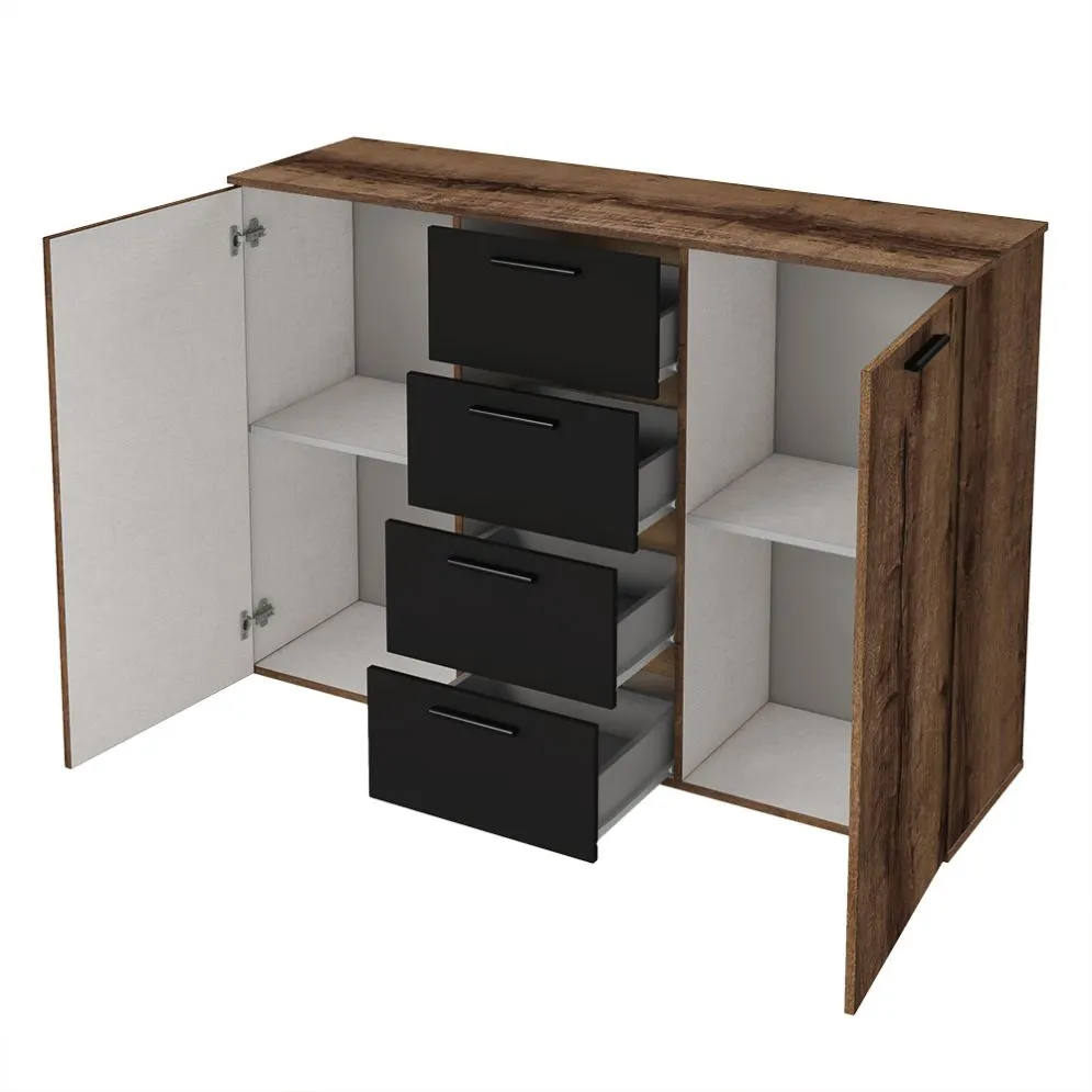 Komoda BETA 2D4S 132cm dąb monastery/czarna z drzwiczkami I sklep meblowy MIRAT. styl LOFT
