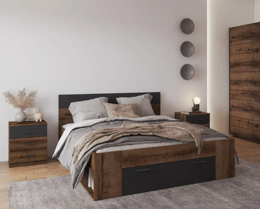 Szafka nocna BETA 3S dąb monastery/czarna w stylu loftowym I sklep meblowy MIRAT. styl LOFT