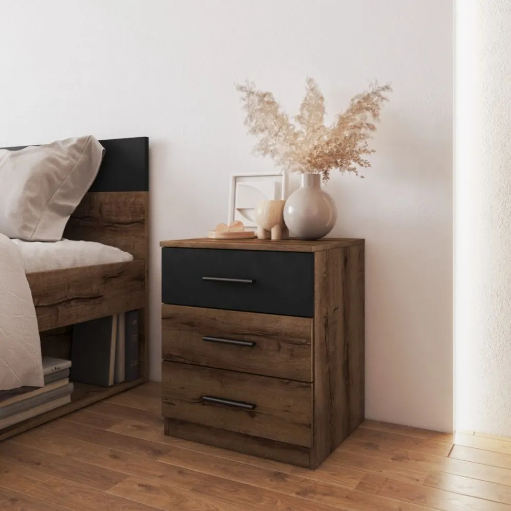 Szafka nocna BETA 3S dąb monastery/czarna w stylu loftowym I sklep meblowy MIRAT. styl LOFT
