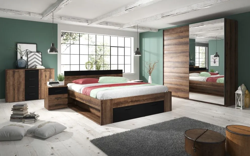 Komoda BETA 2D4S 132cm dąb monastery/czarna z drzwiczkami I sklep meblowy MIRAT. styl LOFT
