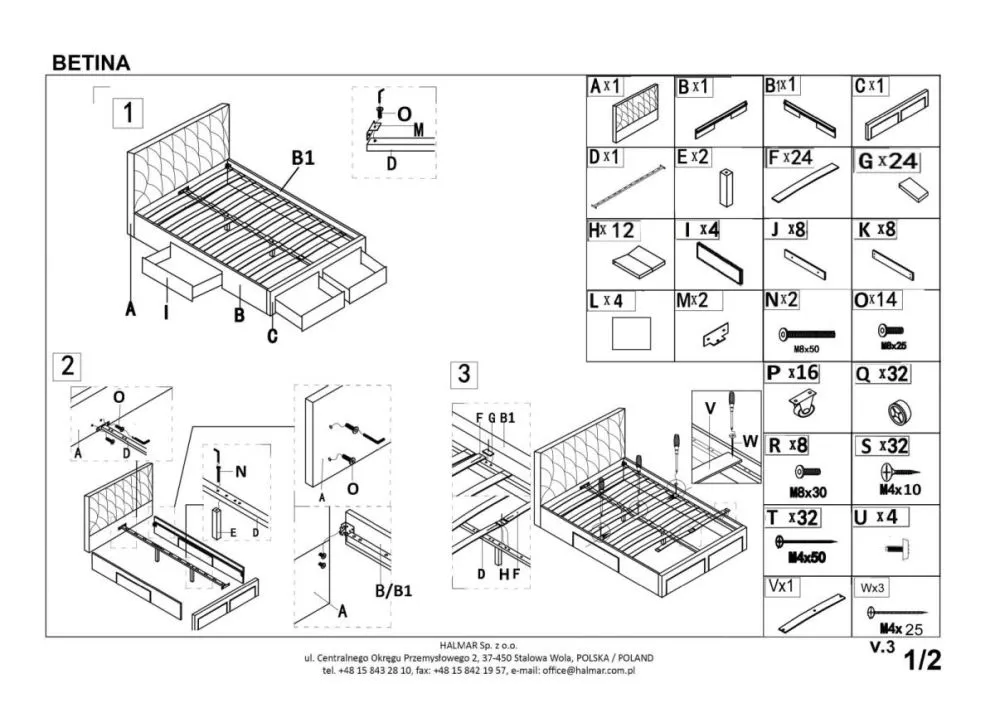 Łóżko BETINA 160x200 szare ze stelażem i czterema szufladami | MIRAT.