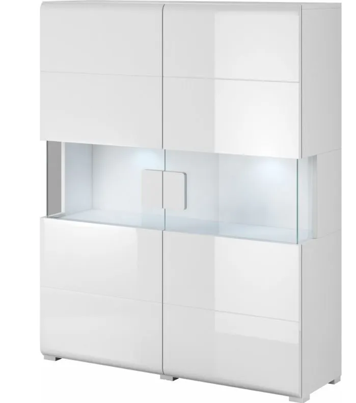 Komoda wysoka TOLEDO 2D 122 biała połysk HELVETIA | MIRAT. w stylu GLAMOUR kolekcja