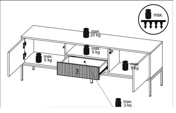 Szafka RTV MAGGIORE 154 czarna mat loft I sklep meblowy MIRAT. styl GLAMOUR, LOFT, RYFLOWANY kolekcja MAGGIORE