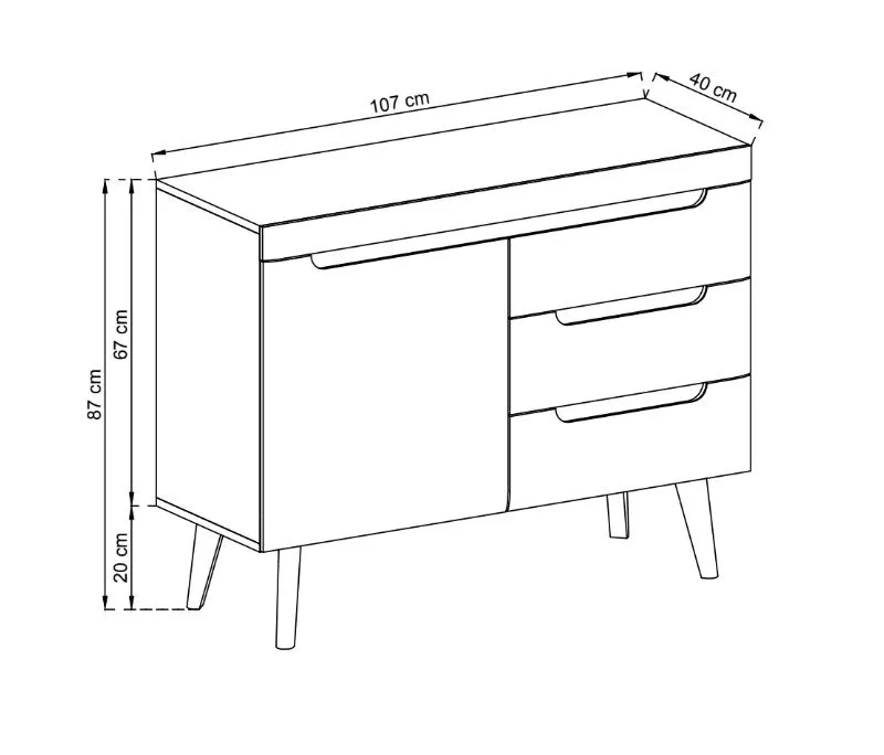 Komoda EBBI 3 biały połysk z szufladami do salonu | MIRAT. styl SKANDYNAWSKI kolekcja EBBI