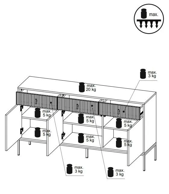 Komoda MAGGIORE 3D3S 154 kaszmir mat/czarna ryflowane fronty I sklep meblowy MIRAT. styl GLAMOUR, RYFLOWANY kolekcja MAGGIORE