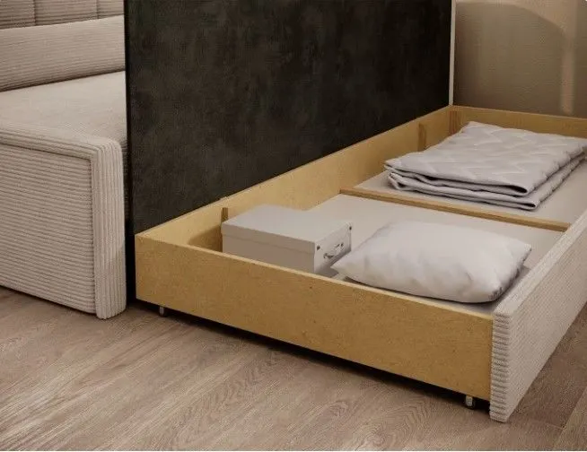 Młodzieżowa sofa rozkładana z funkcją spania FULGEO beżowa prawa I sklep meblowy MIRAT.