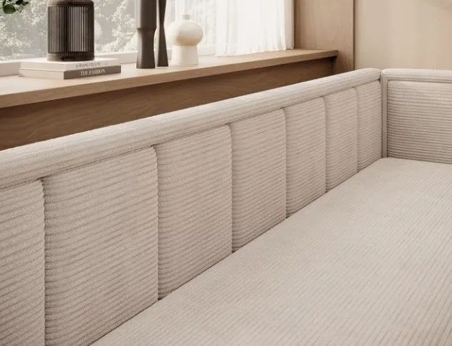 Młodzieżowa sofa rozkładana z funkcją spania FULGEO beżowa prawa I sklep meblowy MIRAT.