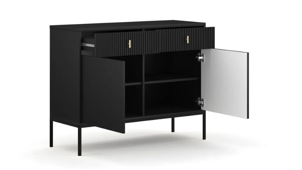 Komoda MAGGIORE 2D2S 104 czarna mat glamour I sklep meblowy MIRAT. styl GLAMOUR, RYFLOWANY kolekcja MAGGIORE